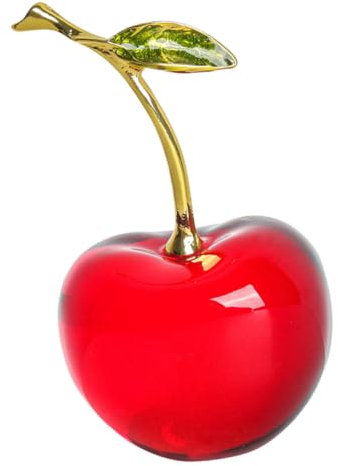 Garneck Crystal Cherry Figurine Decorative Fruit Ornament for Home Decor Tabletop Display 3.15 Inch Red Cherry Sculpture Collectible