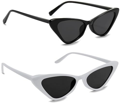 Techchii 2 Stück Cateye Sonnenbrille Damen Lustige Sonnenbrille Vintage Party Brille UV400 Hippie Brille Rave Partybrillen für Geburtstagsfeier, Fasching, Karneval, Outdoor
