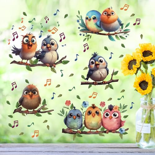 HPNIUB Fensterbilder Frühling Selbstklebend,Fensteraufkleber Blumen,Wandtattoo Vögel,Wandtattoo für Fensterscheiben,Vogel Aufkleber Fenster,Fensterbilder frühling für Wohnzimmer (Bird 1)
