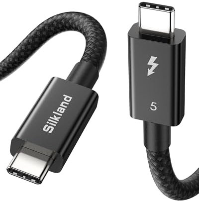 Silkland Certifié Intel 80Gbps Câble Thunderbolt 5 1M Prime Tressé, jusqu'à 120Gbps avec Bandwidth Boost, Dual 8K/6K, Charge Rapide 240W, Compatible avec Thunderbolt 4/3, USB4, MacBook M4 Pro, SSD