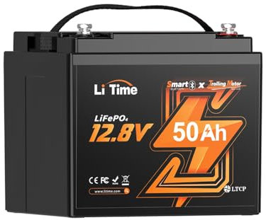 LiTime LiFePO4 12V 50TM Bluetooth Tieftemperaturschutz LiFePO4 Lithium Batterie, 50A BMS, Max. 15000 Zyklen, Perfekt für Trolling Motoren, Marine, Boot, Yacht, RV, Fishing Finder