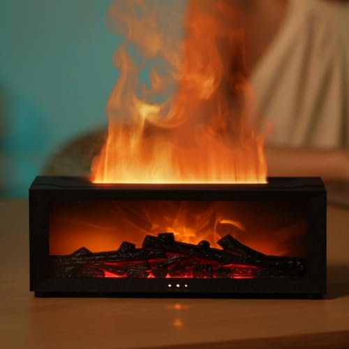 ZYWUOY Kamin-Diffusor, 3D-Flamme, Aromadiffusor, bunter Luftbefeuchter mit Fernbedienung, Dual-Beleuchtungsmodi, für Heimbüro (schwarz)