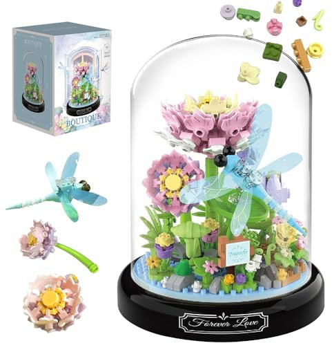 JOAASU Bloques de Construcción de Flores Artificiales, Kit de Construcción de Ramo de Flores, 568 PCS Conjunto de Flores Bloques de Construcción, Decoración del Hogar para Adultos y Niños (Libélula)