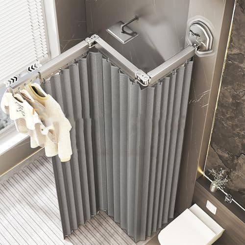 Asta per Tenda Da Doccia Pieghevole, Bastoni per Tende Ad Angolo con Montaggio A Parete, Tenda Da Doccia Resistente All'acqua, Schermoper La Privacy Da Appendere Ad Angolo Regolabile A 360° Per La Sta
