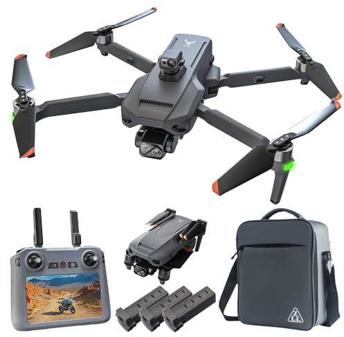 X-Verse SG909 Drone con Telecamera 4K, Schermo RC, Gimbal a 3 Assi, Distanza del Telecomando di 6KM, Evitare gli ostacoli in 4 direzioni, Droni Quadcopter per Adulti, 3 Batterie