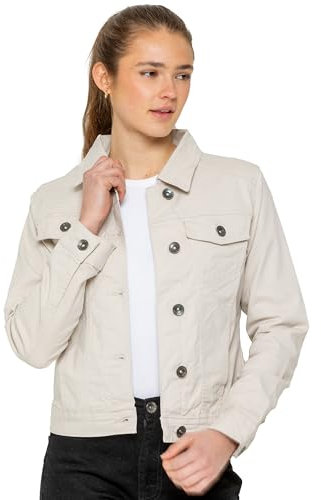 989Zé ENZO Womens Designer Denim Jacket Ladies Stretch Casual Button Up Western Classic Jeans Coat (UK, Alpha, XL, Regular, Regular, Stone)