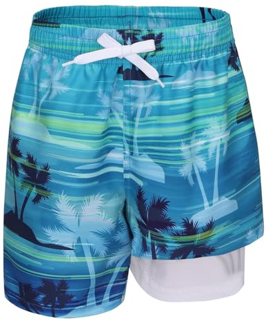 Aisyee Badehose Jungen Badeshorts mit Kompression Liner 98 164/3-16 Jahre | 2 in 1, schnell trocknend, weich & atmungsaktiv, verstellbarer Kordelzug, langlebig, ideal für Strand, Pool, See, Sport