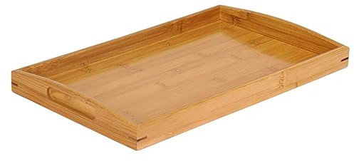 Wuuooei Bandeja de Servicio de Mader, Bandejas de Bambu para Servir, Bandeja Rectangular con Asas, Bandeja Servir Cafe, Bandeja de Te Madera, para Bocadillos, Pan, Fruta, Café, Leche (39x24x4CM)