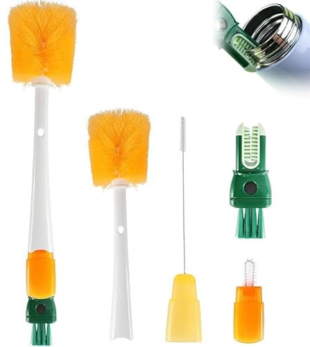 Multifunctional Cleaning Brush, Bottle Brush, 5-in-1 Detachable Bottle Brush Cleaner, Water Bottle Brushes for Stanley Cup, Neck Bottle, Sport Bottle, Straws, Cup Cover, Tumbler (Orange)