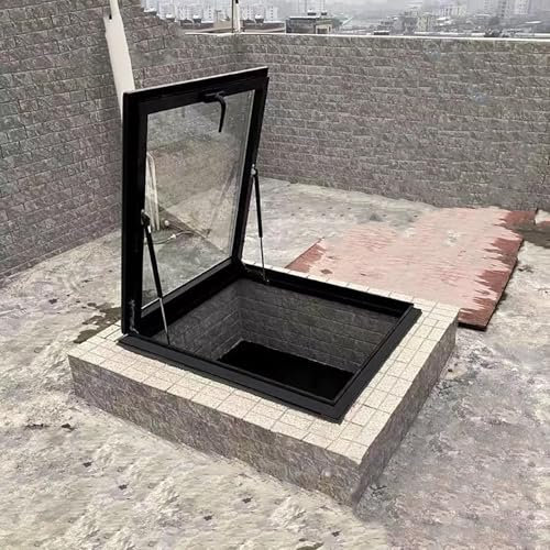 Piastra di copertura in metallo zincato nero con puntone ammortizzatore antipioggia finestra botola per soffitta cantina cantina scale uscita (50 x 80 cm)