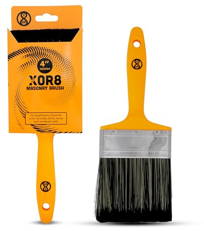 Xor8 Masonry Paint Brush 4 (100mm), Heavy-Duty Paint & Limewash Brush with High-Capacity Bristles, Corrosion-Resistant Ferrule & Ergonomic Grip, Ideal for Brick, Concrete, Stone & Rough Surfaces