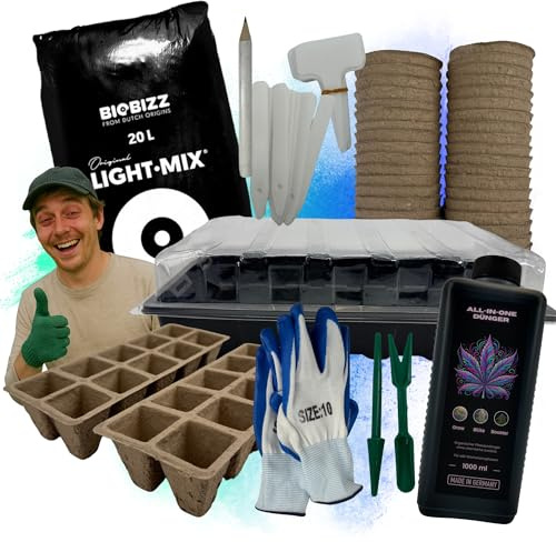 TronicXL 70 Teile Anzucht Set für Growbox Grow Starter Set Pflanztöpfe für Samen I Zimmergewächshaus + Anzuchttöpfe + Werkzeuge + Dünger + Light Mix für Zelt Sämling Keimling Eigenanbau Grower Zubehör