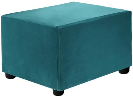 sourcing map Housse de tabouret extensible rectangulaire carrée avec élastique pour repose-pieds, salon, chambre à coucher, longueur 50 à 76 cm, taille S L, bleu