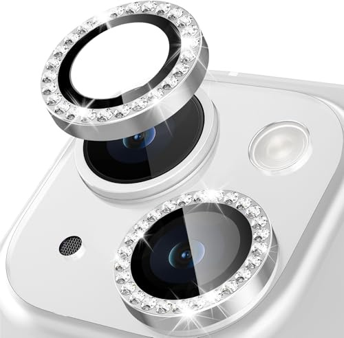 Happtkey Kameraschutz für iPhone 15, Diamant 9H Gehärtetes Glas Kamera Schutzfolie Kameraobjektivschutz, Funkelnder Kristallring aus Aluminiumlegierung, Glitzernder Objektivschutz Handyzubehör