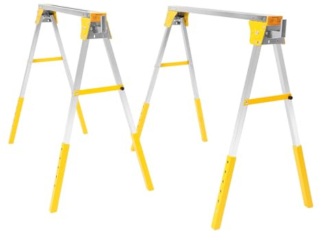 Arbeitsbock 2er Set, Höhenverstellbarer Sägebock, Klappbock mit 1200 kg Tragkraft, Metallbock für Lager, Fabriken, Gärten, Holzstellen (Gelb)