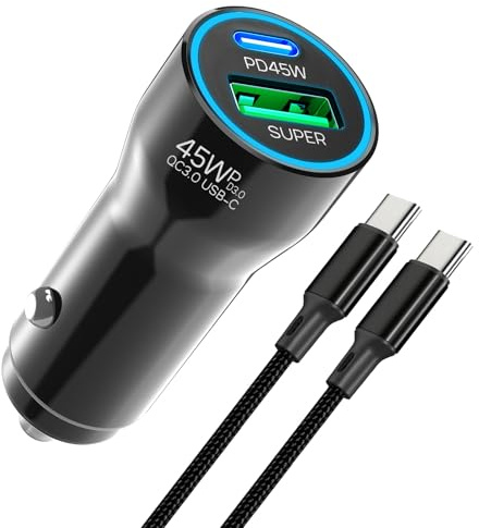 USB C Car Phone Charger Cigarette Lighter for Samsung 12V Fast Car Charger | Dual Ports Car Adapter with 2M Type C Cable for Samsung Galaxy S26 Ultra S25 S24 A56 A55 A17 5G A16, for iPhone 17 Pro 16 15