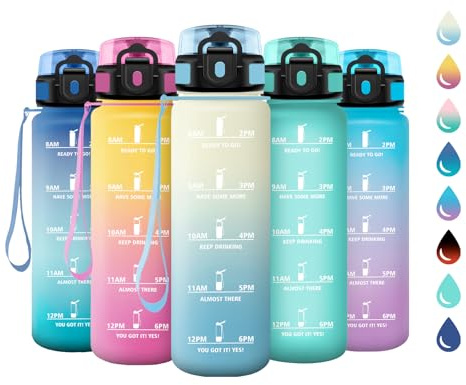 KollyKolla Botella 500ml, Garrafa Agua sin BPA, Botella Agua con Filtro, Cantimplora Deportiva con Marca de Tiempo, Cantimplora para Oficina, Bicicleta, Yoga, Running, Escuela, Viaje