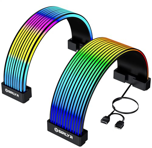 Sirlyr Schwarze RGB-LED-Streifen für Netzteilkabel – Flexible ARGB-Beleuchtungshüllen, zur Verkleidung von 8-Pin-PCIe-/12VHPWR-Grafikkarten-, 24-Pin-ATX-Netzteilkabeln und Verlängerungskabeln, zur Dek