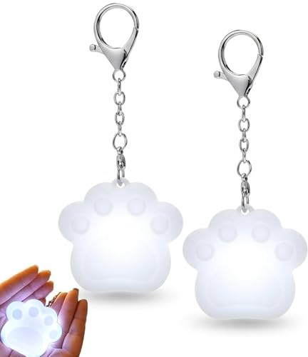 Kyduu 2 Piezas Luz de Bolso con Sensor Recargable USB, Luz LED para Bolso en Forma de Pata de Gato,Lámpara de Bolso LED Portátil y Llavero Luminoso, Interior Portátil(Blanco)