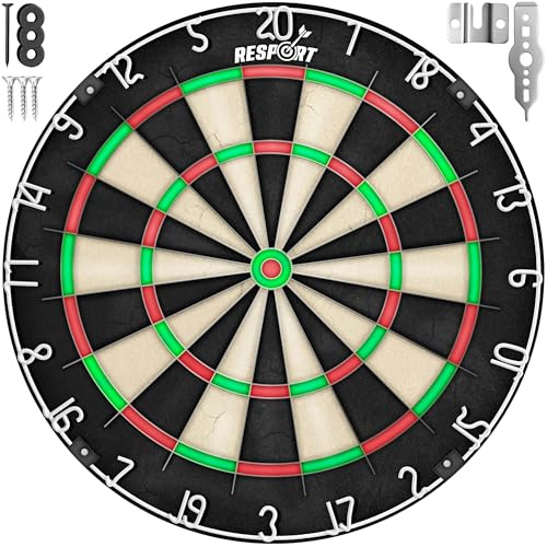RE:SPORT® Sisal Premium Dartscheibe XXL Set mit 9 Profi Dartpfeilen | Dartboard inkl. 24 Pro Flights + Zubehör | Steeldart mit Montageset | Steeldartscheibe Dart Scheibe mit Pfeilen Startlinie
