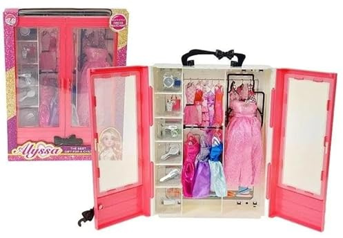 Kleiderschrank mit 4 Puppenkleidern 29 cm + Zubehör