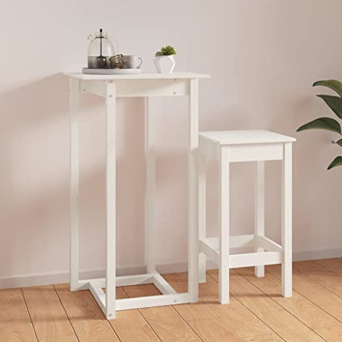 toolkix Bartisch Weiß aus Massivholz Kiefer 60x60x110 cm Stabiler Holztisch mit robuster Platte ideal für Esszimmer Küche Wohnzimmer rustikaler Massivholztisch platzsparend