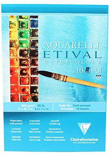 Clairefontaine 96302C Etival Matt Aquarellpapier Block (kopfseitig geleimt, 10 Blatt, DIN A4, 21 x 29,7 cm, feinkörnig, 100% Zellulose, 200 g) weiß