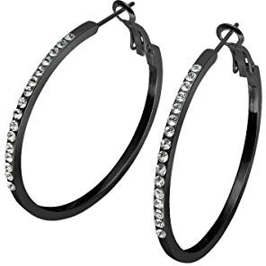 Soul-Cats 1 Paar schwarze Creolen mit Strass, Größe: Ø 4 cm