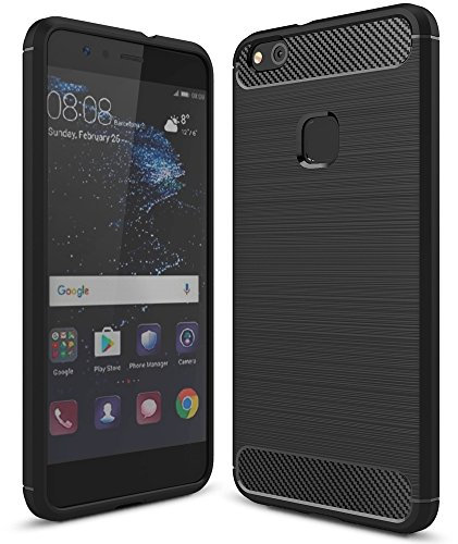 NALIA Funda Carbono Compatible con Huawei P10 Lite, Protectora Movil Carcasa Cobertura Silicona Ultra-Fina Gel Bumper Estuche, Ligera Goma Cubierta Delgado Cover Smart-Phone Case, Color:Negro