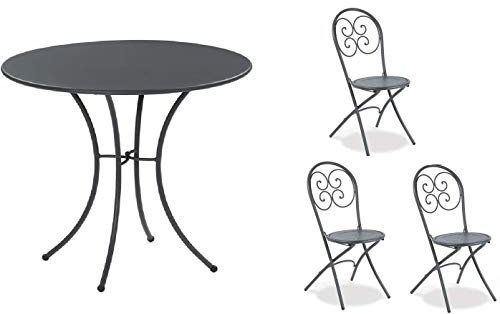Tisch für den Außenbereich Pigalle Kiss Durchmesser 60 cm + 3 Stuhl Klappstuhl Pigalle 924 - aus verzinktem und pulverbeschichtetem Eisen - Farbe Antik Fantasia 22 - Produkt Made in Italy