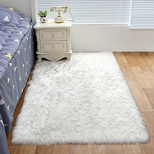 ZFHTAO Weiche Longhair Fell Schaffell Bettvorleger Lange Fell Flauschig Weiche Schaffell Kunstfell-Fleece Flauschig rutschfest Yoga-Teppich Volle Größe - Weiße Asche 50x110cm