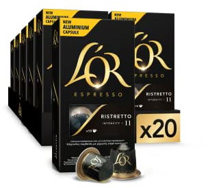 L'Or Espresso Coffee Ristretto Intensidad 11 - 200 Aluminium Capsules Compatible with Nespresso Machines (R)* (20 Packs of 10 Capsules)