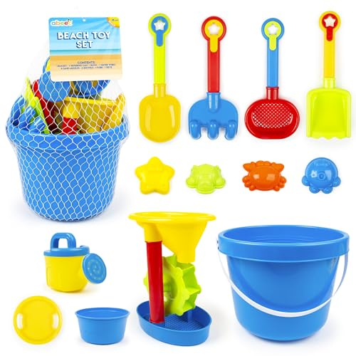 abeec Bucket Beach Toy Set – Outdoor Water and Sand Toys for Kids - 13pc Set - Set Includes: Bucket, Water Can, Bowl, Water Wheel, Sand Moulds, Shovels and More – Beach Toys for Water Play