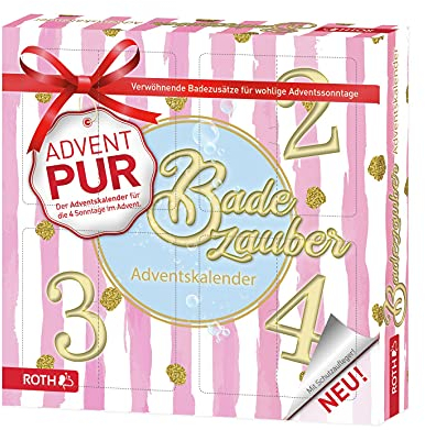 ROTH Adventskalender PUR Badezauber mit 4 Türchen, für jeden Adventssonntag eines, mit hochwertigen Badekugeln und -zusätze