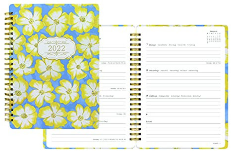 Letts Bloom C081143-22 Wochenplaner, Terminplaner, Schulplaner, 12 Monate, Januar bis Dezember 2022, Wochenansicht, A5, 21 x 14,9 cm, Gelb