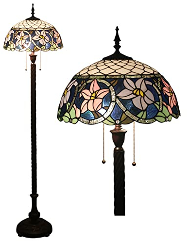 AIBOTY Lampe De Lecture sur Pied Lumineuse De Style Tiffany Fabriquée À La Main 16 Largeur Vitrail Lampadaire Fleurs Vintage Look Lampes sur Pied pour Chambre À Coucher Salon Bureau