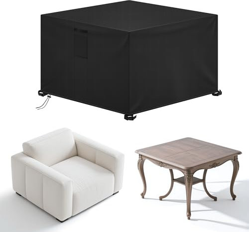 Bemece Garden Furniture Covers, Outdoor Furniture Covers Waterproof with Air Vent, Upgraded 420D Oxford Outdoor Patio Rectangular Cover, Anti-UV, Tear-Resistant, 125 * 125 * 74cm