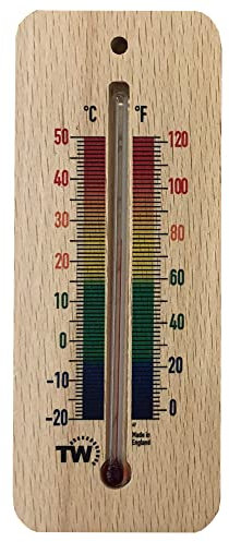 Thermomètre d'intérieur en bois de 150 mm - Thermomètre d'intérieur traditionnel idéal pour la maison, le bureau, la crèche, la serre, l'abri de jardin ou le garage