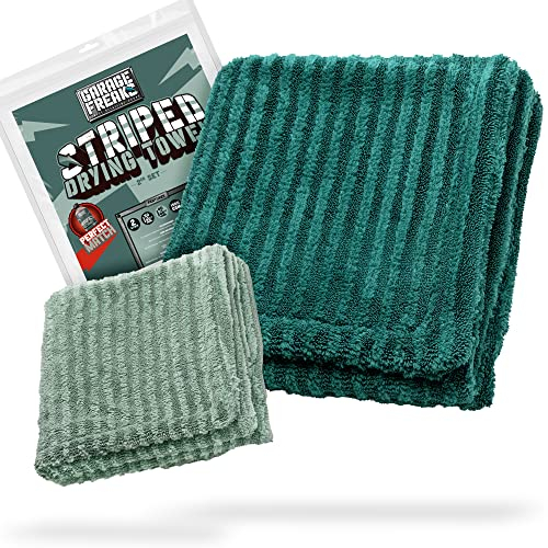 Garage Freaks Hybrid Auto Trockentuch 2er Set - Striped Drying Towel - 1x XXL Mikrofasertuch groß 50x80cm, 1x 40x40cm, 1300 GSM - Extrem saugstarkes Handtuch