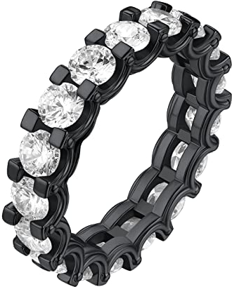 FindChic Ring Damen Schwarz Cubic Zirkonia Ring ais Kupfer Solitärring Diamant Ehering mit Stein Ewigkeitsringe Geschenk für Herren 5mm breit 72