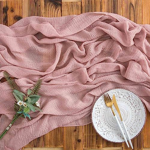 AOKSUNOVA Chemin de table en mousseline - Vieux rose vintage - 300 x 80 cm - Lavable - 3 m