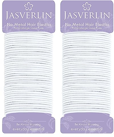 JASVERLIN 2mm weiße Haargummis, dünne Pferdeschwanzhalter für Frauen, Mädchen, Kinder, keine Zugkraft, keine Beschädigung, Gummibänder, feines bis mittleres Haarzubehör, 80 Stück