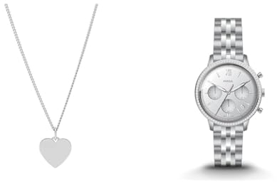 Fossil Damen Halskette aus Silber mit Anhänger & Damenuhr Neutra-Chronograph im Set