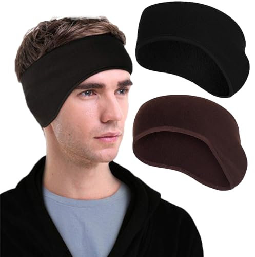 TRADERPLUS 2 Pièces Bandeau de Sports d'hiver pour Femmes et Hommes, Bandeau Cache-Oreilles Chaud Coupe-Vent Parfait pour la Course à Pied Randonnée Vélo de Jogging (Black+Brown)