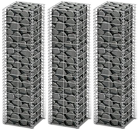 Rantry Gabionen-Set 3-TLG. Steinkorb Drahtkorb Steingabionen Gabionenkorb Gabionenhaken Gabionenwand Gabionen Zaun Gabionenkörbe Verzinkter Draht 25×25×100 cm