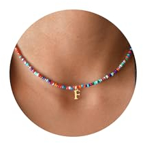 TINGN Personalisierte Geschenke für Frauen Mädchen - Bunte Perlenkette Damen Kette mit Buchstaben F Boho Kette für Teenager Mädchen Schmuck Personalisierte Buchstaben Kette für Frauen Mädchen