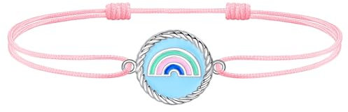 J.Endéar Regenbogen Fußkettchen für Junge Mädchen Silber 925, Bunte Emaille Fußkettchen Wasserdicht, Damen Schmuck Verstellbare Schnur Fußkettchen Rosa, Original