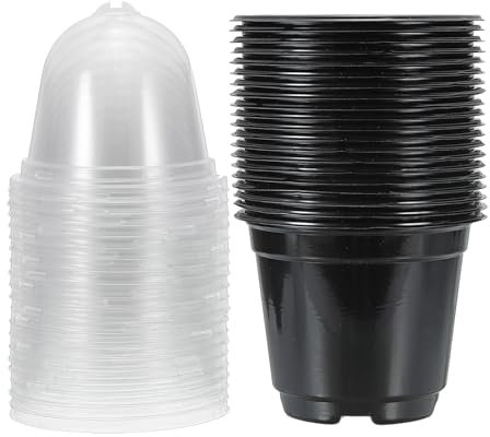 PATIKIL Chambre Enfant Pots avec Humidité Dôme, 20 Ensembles 4 Plastique Jardinage Pot Plantation Récipient Tasses Plante Démarrage Pots avec Drainage Trous, Noir