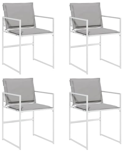 vidaXL Gartenstühle mit Kissen 4 STK. Weiß Stahl und Textilene, Außenstuhl, Terrassenstuhl, Outdoor Essstuhl, Outdoor Stuhl, Garten Essstuhl