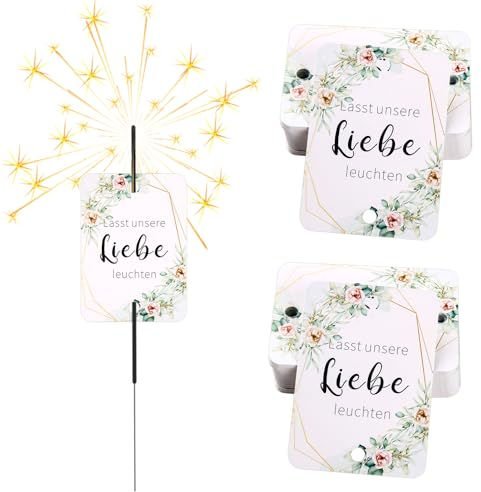 100 Stück Schilder für Wunderkerzen Halter Hochzeit Etikett,Eukalyptus Lasst Unsere Liebe Leuchten,Gastgeschenke Hochzeit für Wunderkerzen und Knicklichter